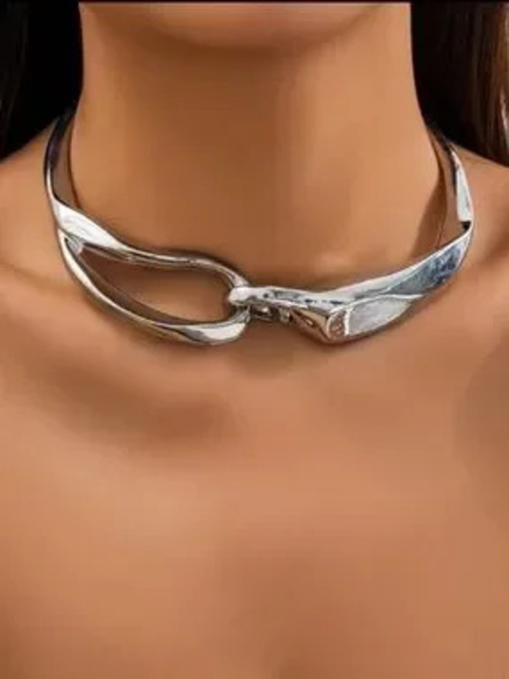 Sculptural Silver Collar Necklace Polished Statement Choker